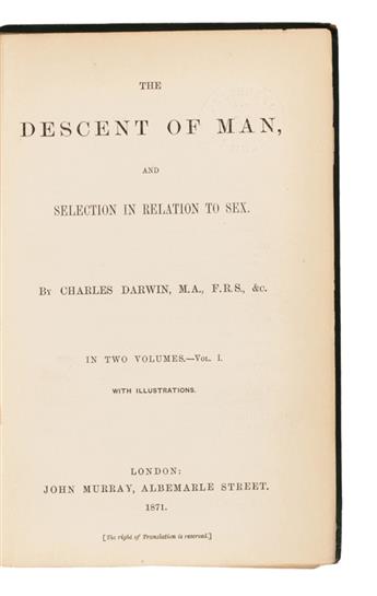 MEDICINE  DARWIN, CHARLES. The Descent of Man.  2 vols.  1871